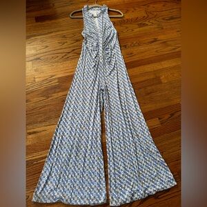 Free People Blue and Yellow Pleated Jumpsuit